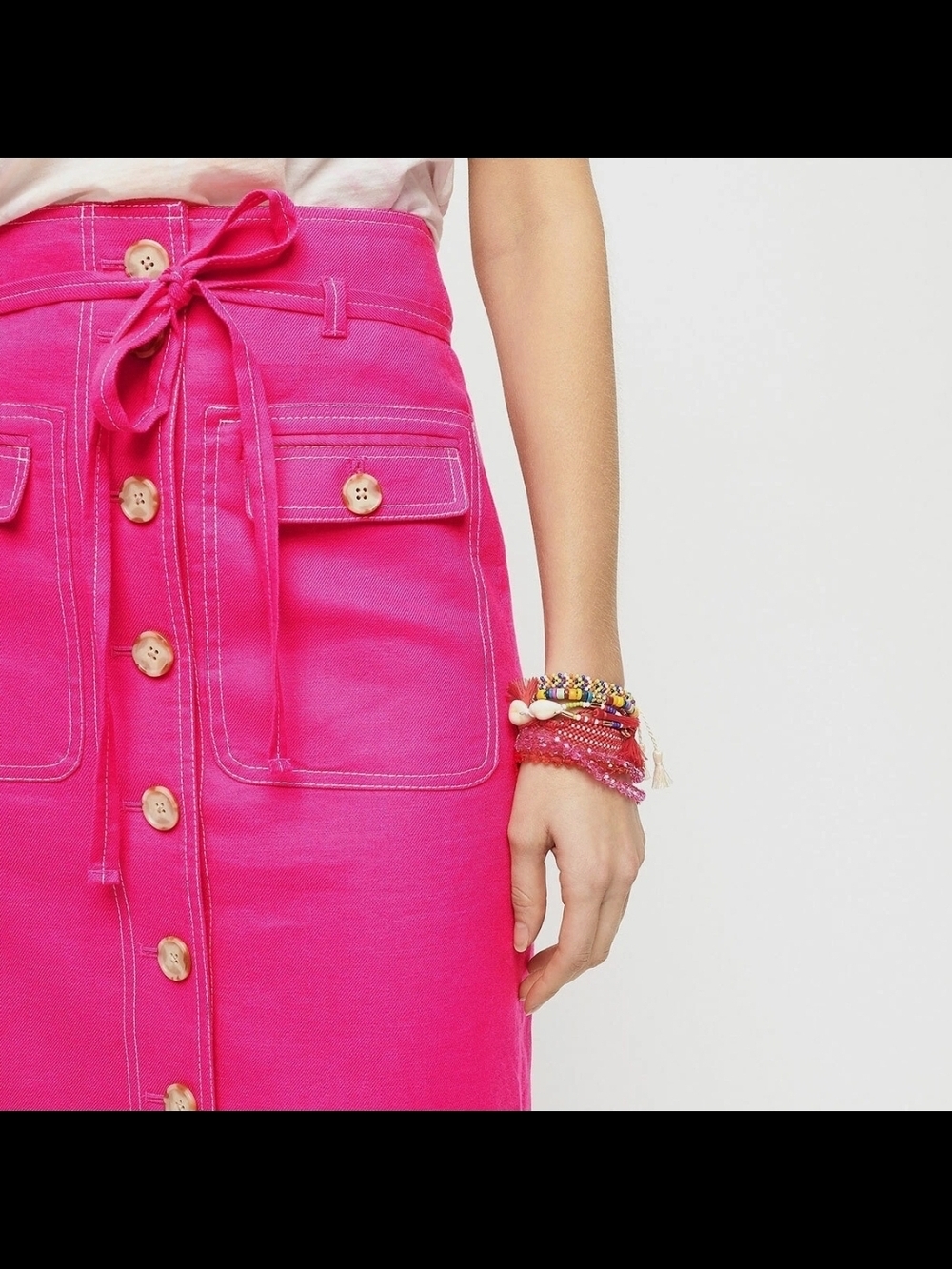 J. Crew Hot Pink Button-Front A-Line Skirt - Picture 2 of 8